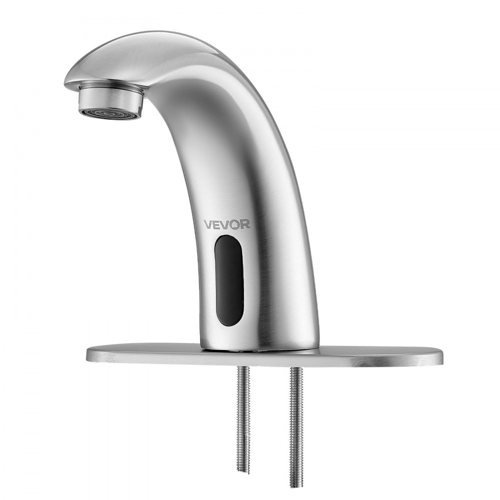 VEVOR Touchless wastafelkraan (geborsteld nikkel) Automatische wastafelkraan, handsfree toiletkraan, kraan op batterijen met instelbare koude/warme temperatuur