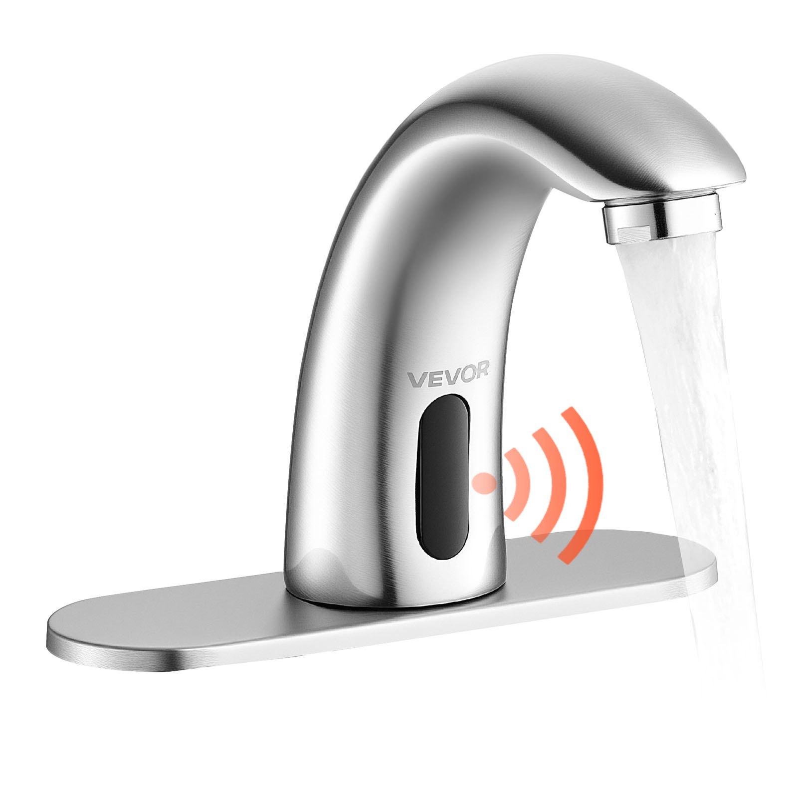 VEVOR Touchless wastafelkraan (geborsteld nikkel) Automatische wastafelkraan, handsfree toiletkraan, kraan op batterijen met instelbare koude/warme temperatuur