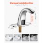 VEVOR Touchless Bathroom Sink Faucet, Automatic Motion Sensor Restroom Toilet Faucet with Hole Cover Plate, Battery Operated,Adjustable Temp for 9.5 mm Pipe Commercial Lavatory,Chrome Plated Silver