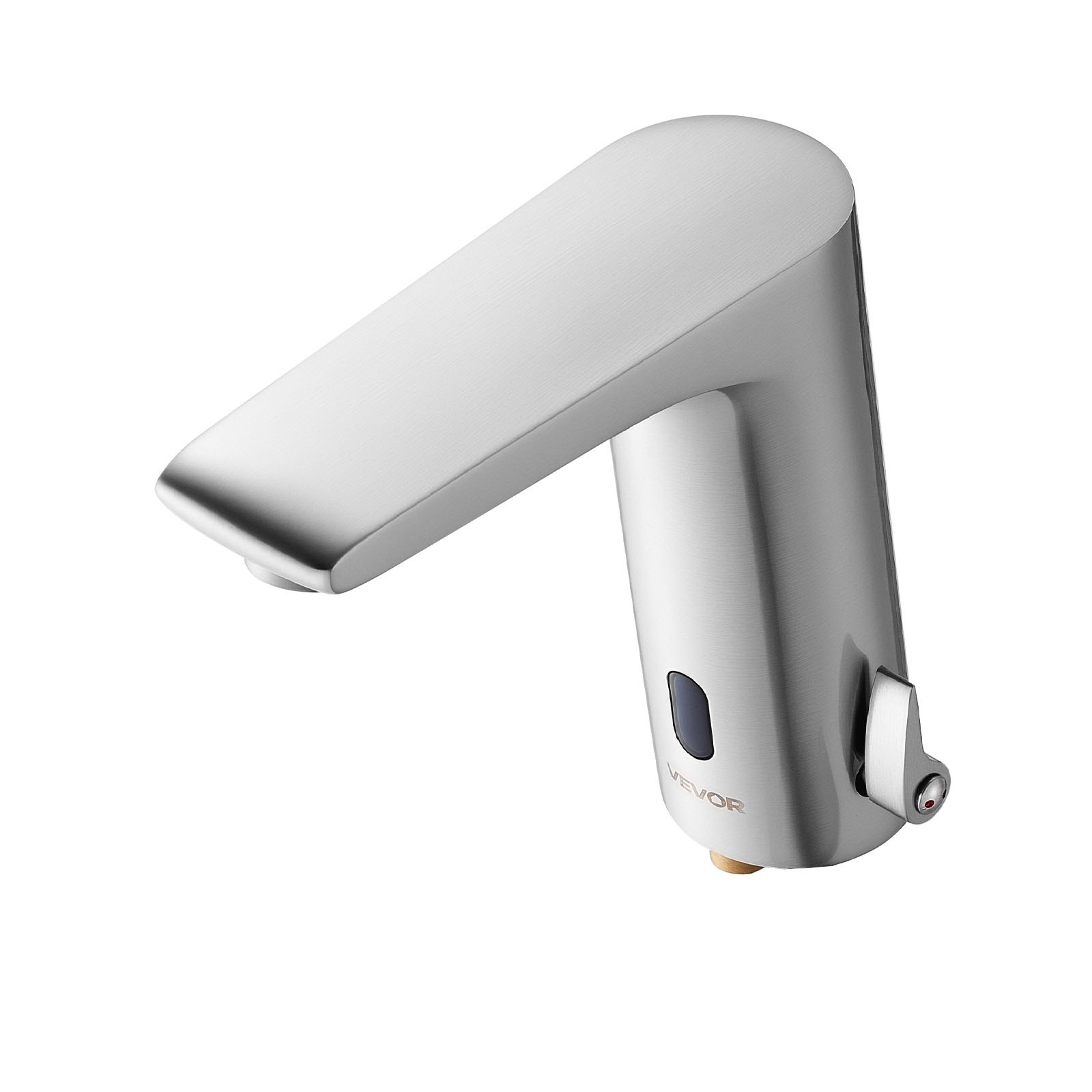 VEVOR Aanraakloze wastafelkraan (L-vormig) Automatische wastafelkraan voor de badkamer, handsfree verstelbare mengkraan met één hendel, kraan op batterijen, geborsteld nikkelzilver