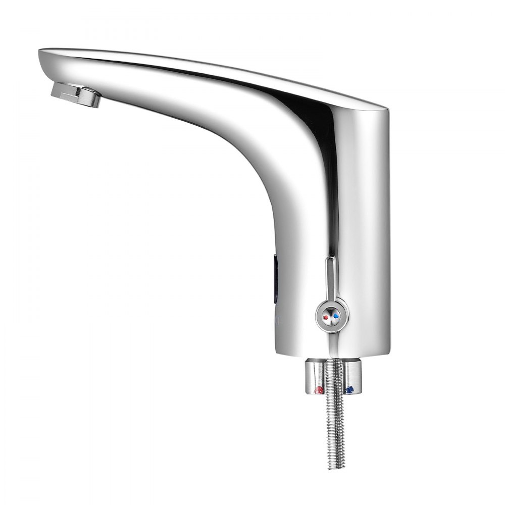 VEVOR Touchless wastafelkraan (verchroomd zilver) Automatische wastafelkraan voor in de badkamer, handsfree verstelbare eengreepsmengkraan, op batterijen werkende sensorkraan, verchroomd zilver