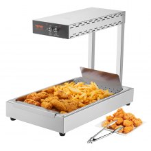VEVOR French Fries Food Warmer, 750W Commercial Food Heating Lamp, Electric Stainless Steel Heat Light Dispensing Station, Countertop 104-122°F French Fries Food Warmer for French Fries Buffet Kitchen Restaurant