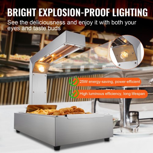 VEVOR 750 W warmtebrug voedselverwarmer 605 x 343 x 555 mm friet frituurbak, one-touch-bediening warmhoudapparaat elektrische frietverwarmer met voedselclip max. 50 ℃ cafetaria, snackbar enz