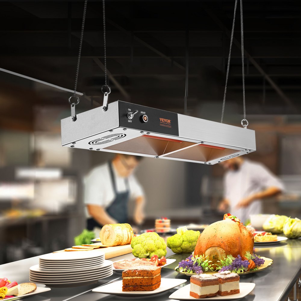 VEVOR Frietverwarmer, 750W commerciële stripvoedselverwarmer, elektrisch roestvrijstalen warmtelampstation, bovenliggende frietverwarmer voor frietbuffetkeukens en restaurants