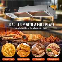 VEVOR Frieten Voedselverwarmer, 750W Commerciële Strip Voedselverwarmerlamp, Elektrisch roestvrijstalen warmtelichtafgiftestation, Overhead Frietenverwarmer voor Frietenbuffet Keuken Restaurant,