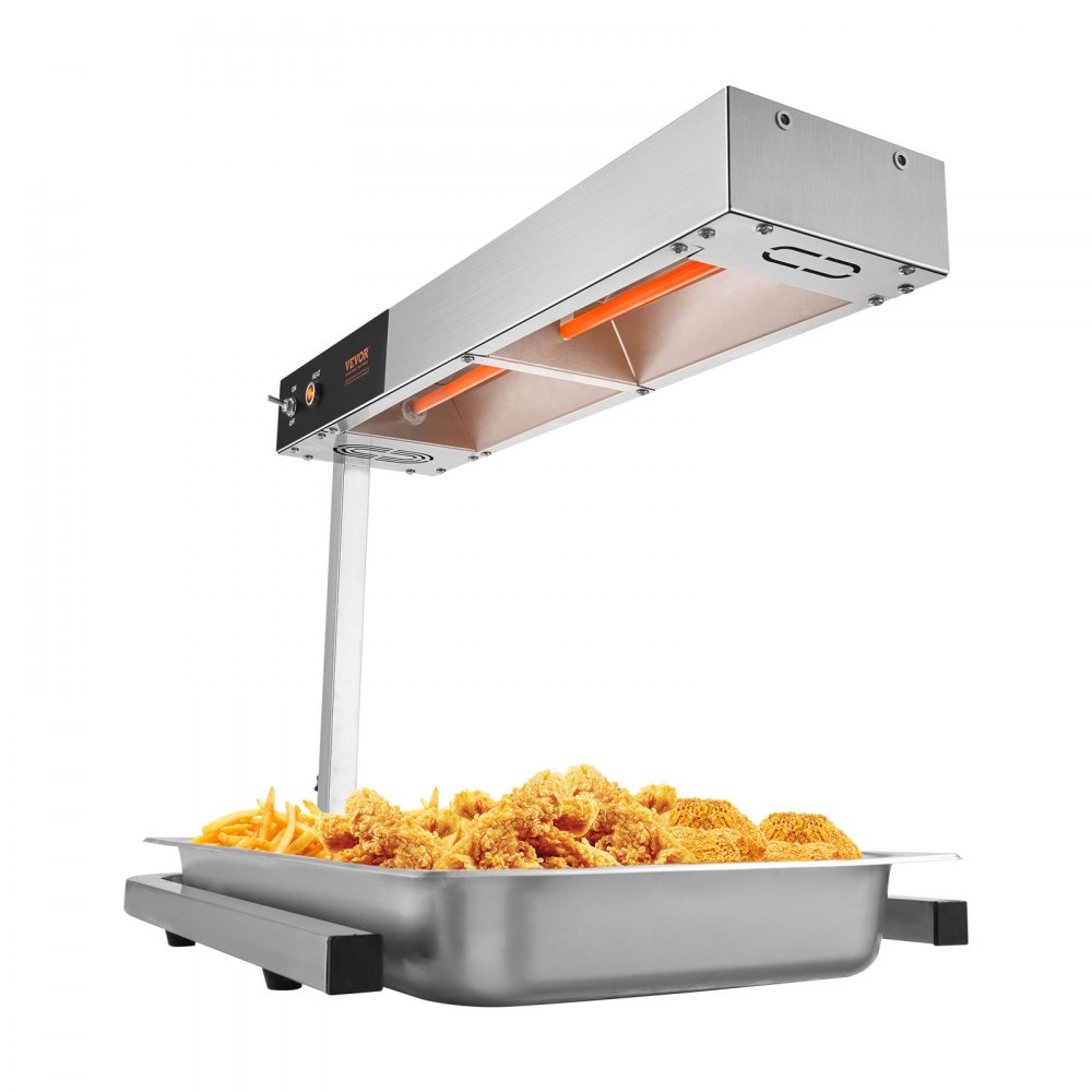 VEVOR Frietverwarmer, 750W commerciële stripvoedselverwarmer, elektrisch roestvrijstalen warmlichtstation, aanrechtblad 40-50°C Frietverwarmer voor Frietbuffetkeukens en restaurants