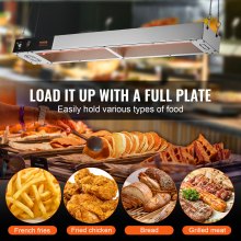 VEVOR French Fries Food Warmer, 850W Commercial Strip Food Heater Lamp, Electric Stainless Steel Warm Light Dispensing Station, Overhead French Fries Warmer for French Fries Buffet Kitchen Restaurant,