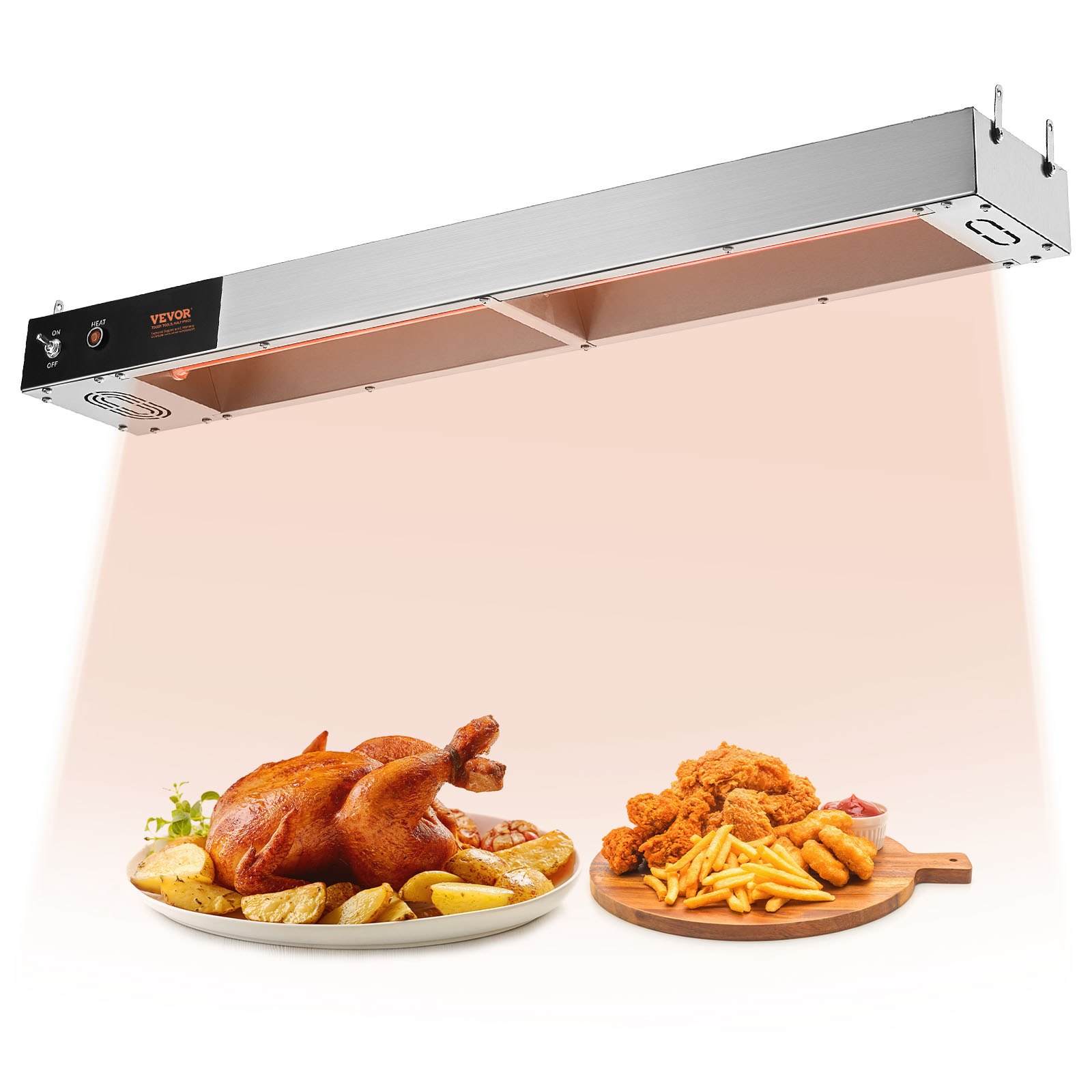 VEVOR Frietverwarmer, 850W commerciële stripvoedselverwarmer, elektrisch roestvrijstalen warmlichtstation, bovenliggende frietverwarmer voor frietbuffetkeukens en restaurants