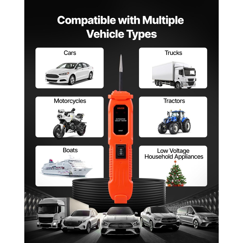 VEVOR Automotive Circuit Tester Elektrische tester met circuitsonde en verlichting, 6-36 DCV-circuittester met 4 m kabel en ABS-behuizing, elektrische detectorzoeker voor sedan, SUV, camper, vrachtwagen