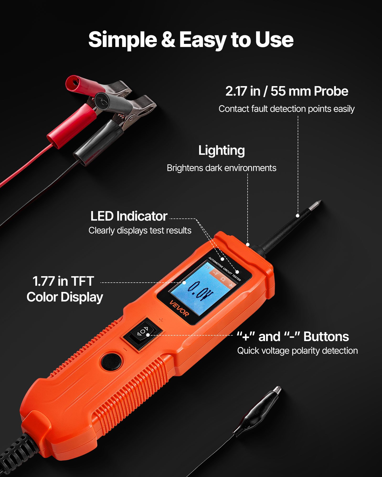 VEVOR Automotive Circuit Tester 8-35 DCV met circuitprobe & TFT-kleurendisplay & verlichting, spanningstester met 4 m kabel & ABS-behuizing, elektrische detectorzoeker circuittester