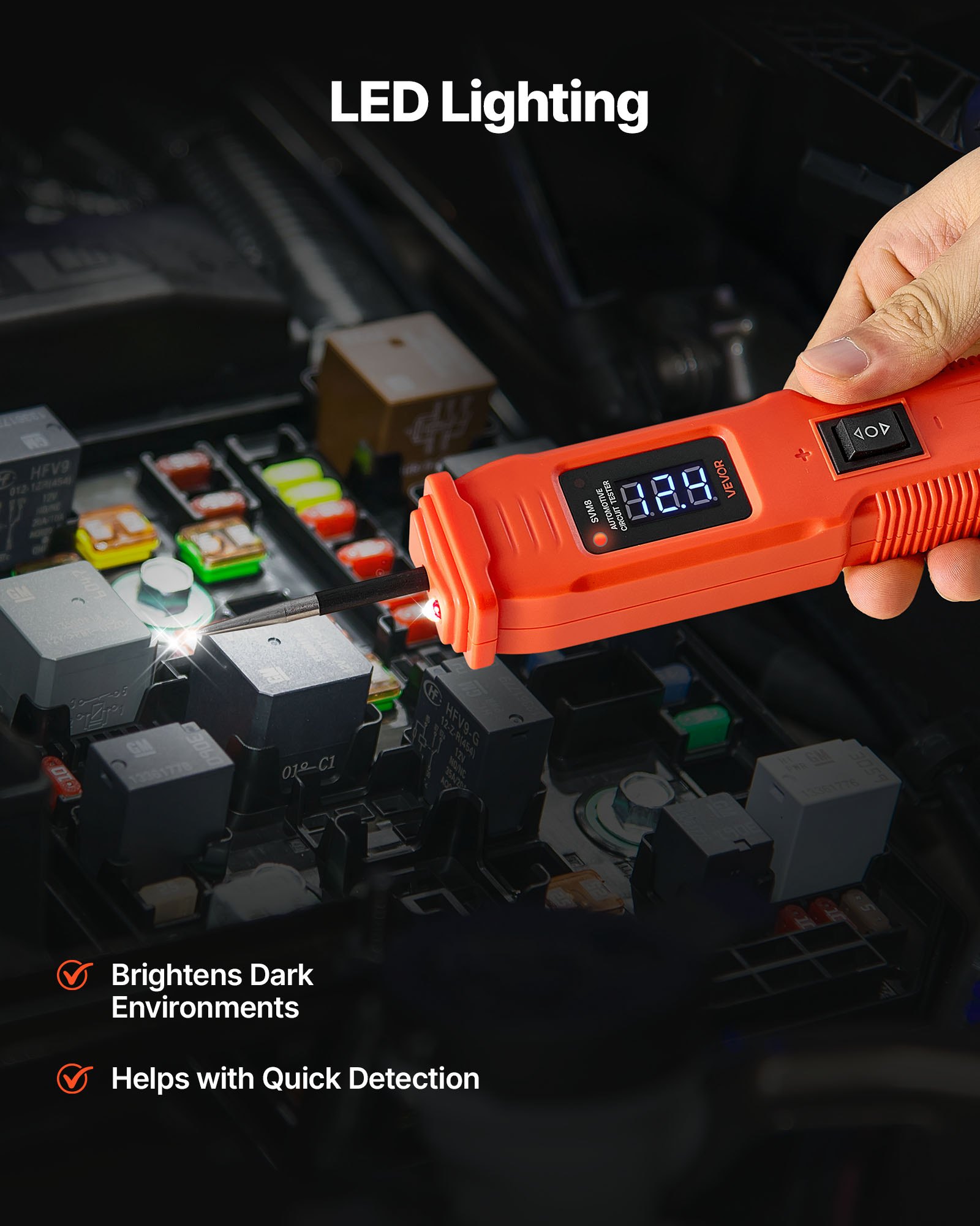 VEVOR Automotive Circuit Tester Elektrische tester met circuitsonde & LED-scherm & verlichting, 6-36 DCV-spanningstester met 4 m kabel & ABS-behuizing, elektrische detectorzoeker circuittester