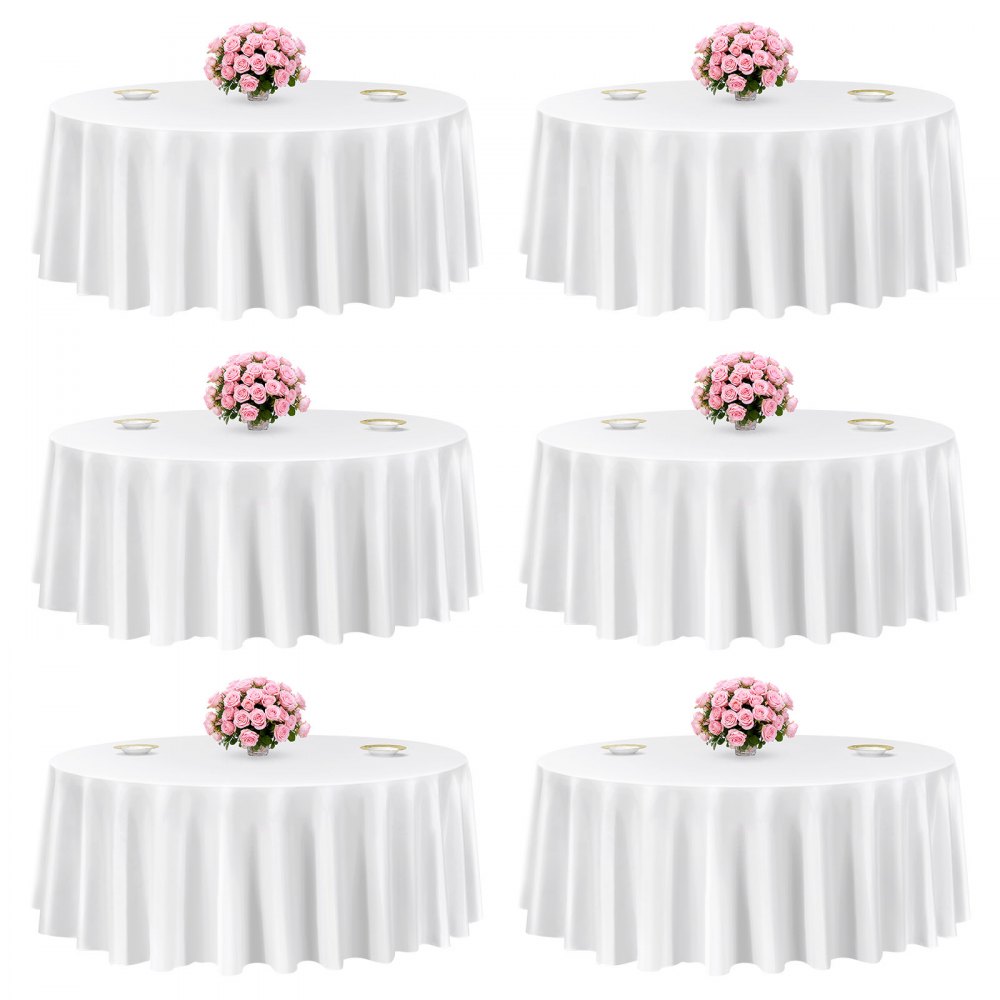 VEVOR White Round Tablecloths 6 Pack, 120 Inches in Diameter, Stain- & Wrinkle- Resistant, Machine Washable Table Clothes, Polyester Fabric Table Covers for Wedding, Party, Banquet, Formal Events