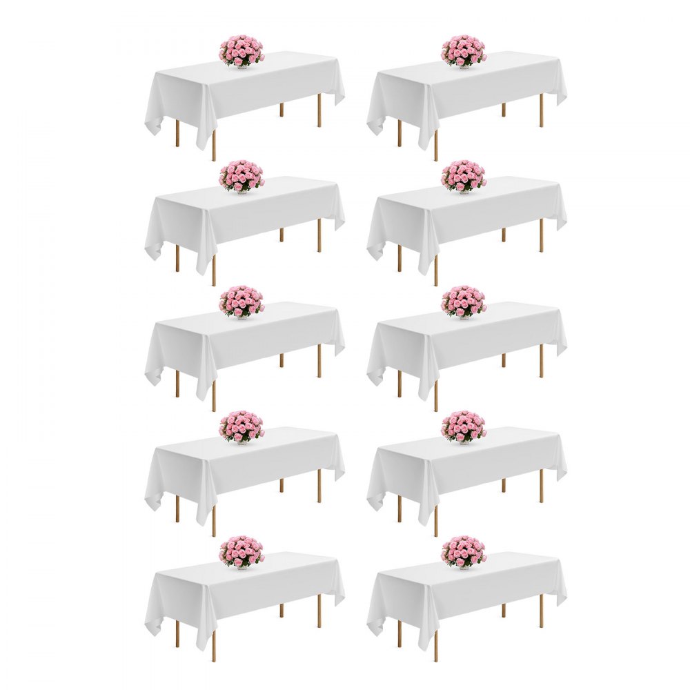 VEVOR 10 x Tafelkleed Tafellinnen 1524x2591 mm, Herbruikbare Tafelkleedbeschermer, Machinewasbaar Tafelkleed Gemaakt van Polyester Stof voor Feesten Bruiloften Banketten Formele Evenementen, Wit