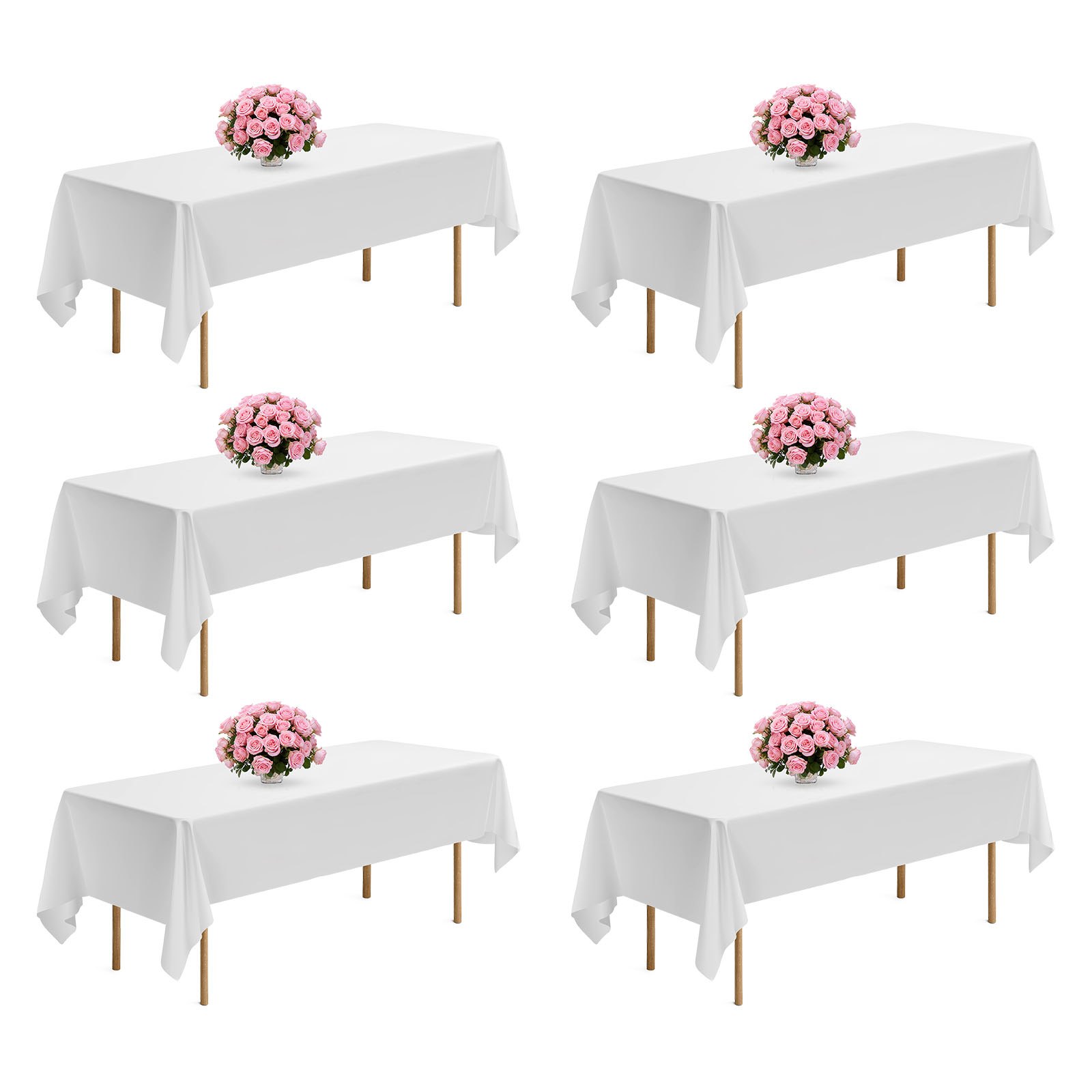 VEVOR 6 x Tafelkleed 1524x2591 mm, Herbruikbare tafelkleedbeschermer, Machinewasbaar Polyester Tafelkleed voor Feesten, Bruiloften, Banketten, Formele Evenementen, Wit