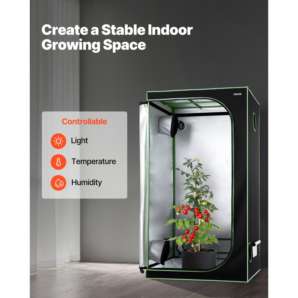 VEVOR kweektent, 100x100x200 cm, kweekkast van 600D, sterk reflecterend mylar, binnenplantentent met observatievenster, grondbak en ritssluiting, kweektent voor fruit, bloemen en groenten in kassen