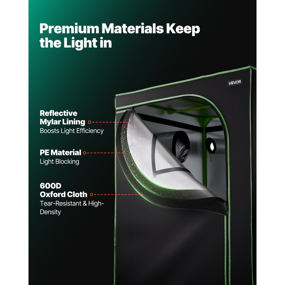 VEVOR kweektent, 100x100x200 cm, kweekkast van 600D, sterk reflecterend mylar, binnenplantentent met observatievenster, grondbak en ritssluiting, kweektent voor fruit, bloemen en groenten in kassen