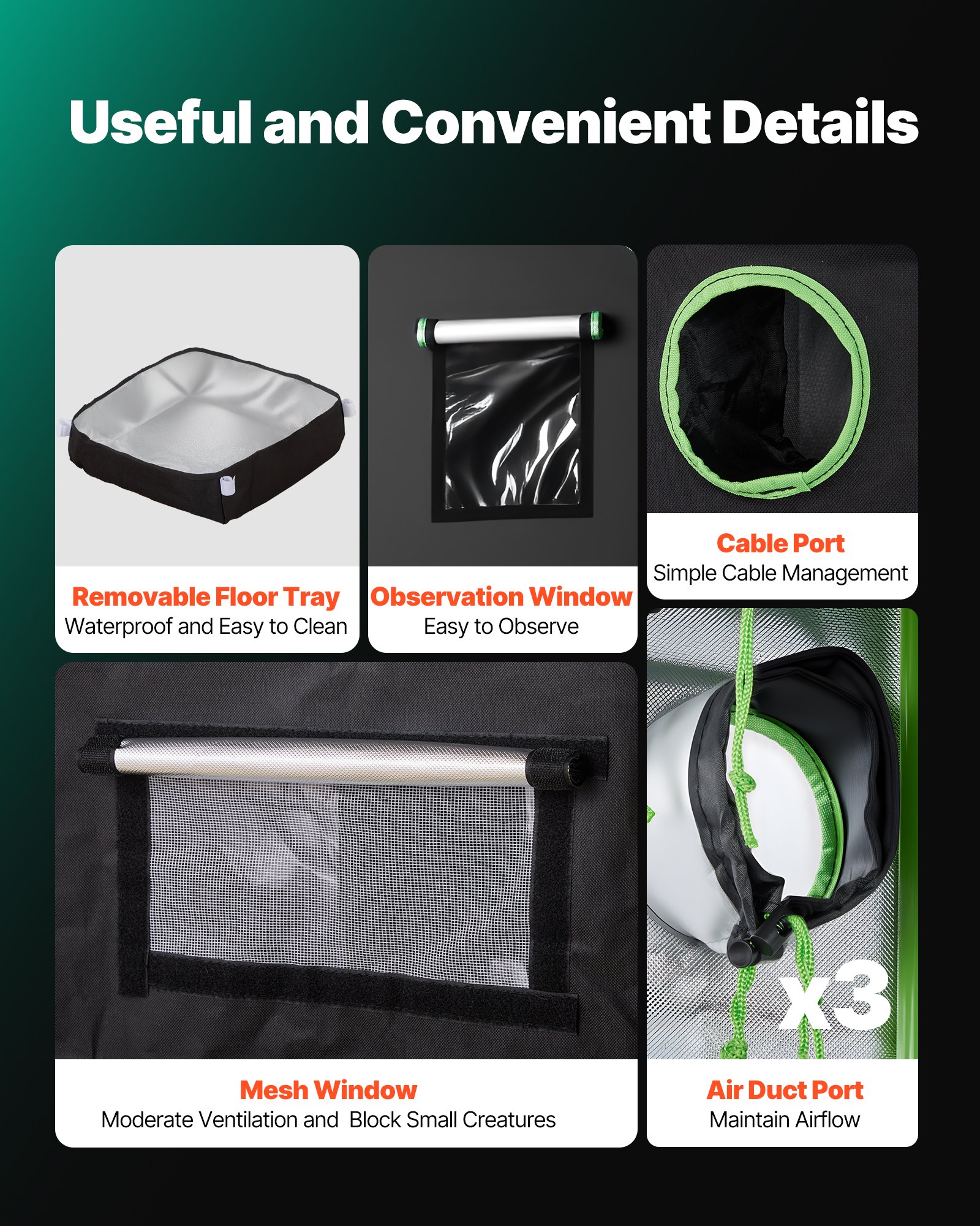 VEVOR Indoor Grow Tent, 80 x 80 x 180 cm, 600D High Reflective Mylar, Indoor Plant Tent with Observation Window, Floor Tray & Zipper, Heavy Duty Growing Tents for Fruit Flower Veggie