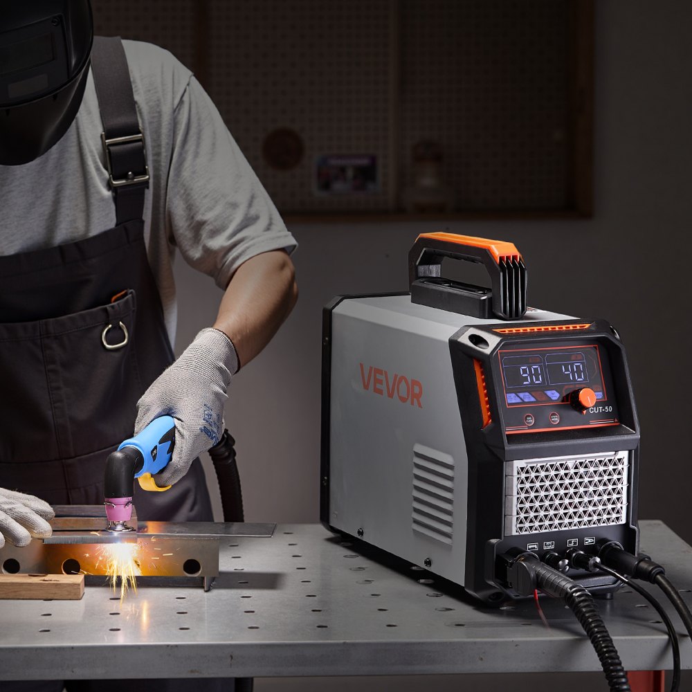 VEVOR Plasma Cutter, 50A Non-Touch Pilot Arc Plasma Cutting Machine, 220V Digital Display IGBT Inverter with 2T/4T Function & Adjustable PA/PT Time for Home Repairs, Workshops