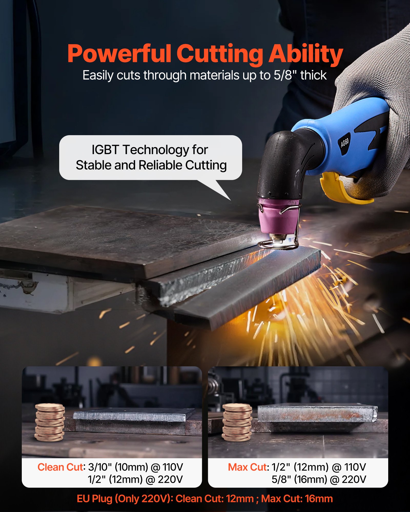 VEVOR Plasma Cutter, 50A Non-Touch Pilot Arc Plasma Cutting Machine, 220V Digital Display IGBT Inverter with 2T/4T Function & Adjustable PA/PT Time for Home Repairs, Workshops