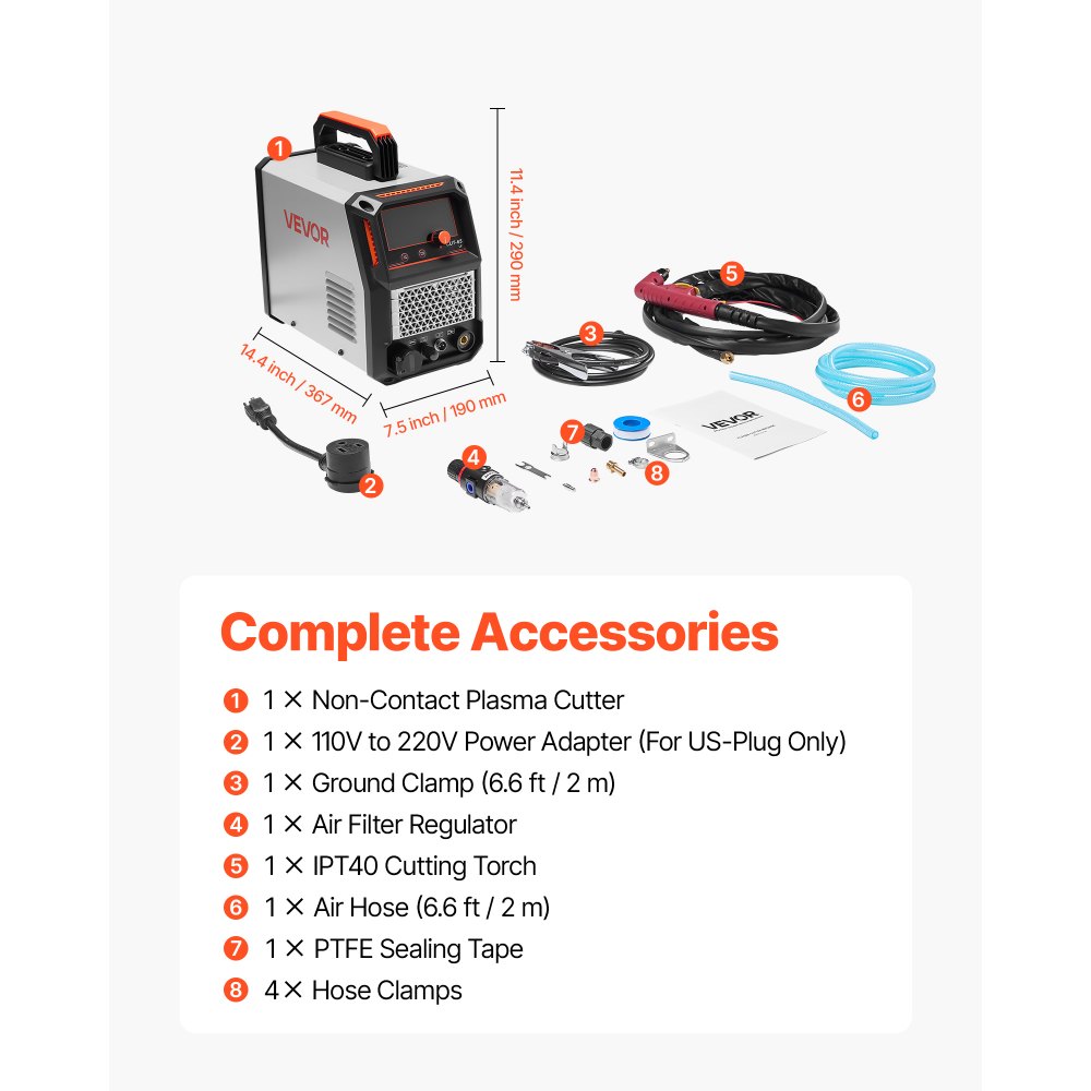 VEVOR Plasma Cutter, 65A Non-Touch Pilot Arc Plasma Cutting Machine Non-High Frequency - with 2T/4T Function & Adjustable PT Time, Digital Display IGBT Inverter for Home Repairs, Workshops