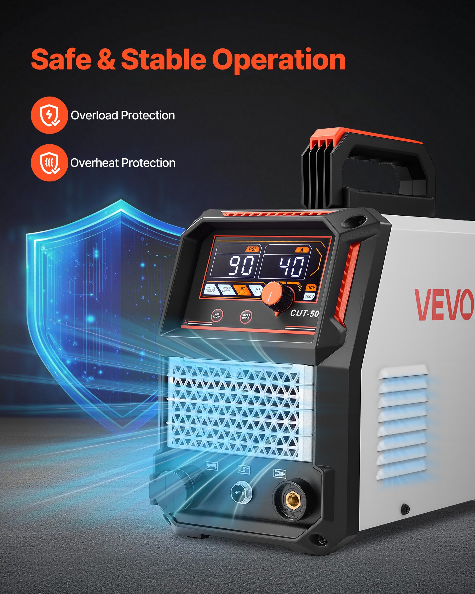 VEVOR plasmasnijder, 50A plasmasnijmachine, digitaal display, IGBT-inverter snijmachine met 2T/4T-functie en instelbare PA/PT-tijd, ideaal voor thuisreparaties en werkplaatsen.