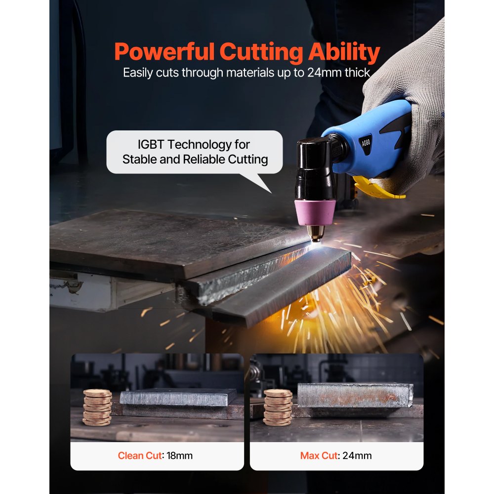 VEVOR Plasma Cutter, 60A Plasma Cutting Machine, Digital Display IGBT Inverter Cutter Machine with 2T/4T Function & Adjustable PA/PT Time for Industrial Use (400V 3-Phase Power Supply)
