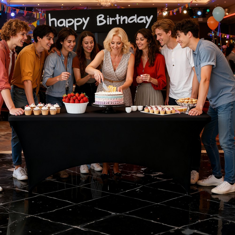 VEVOR 10 x Stretch Spandex Tafelkleed (Rechthoekig) Geschikt voor 1829 mm Tafels, Wasbare Kreukvrije Tafelkleedbeschermer voor Feesten, Bruiloften, Banketten, Festivals, Zwart