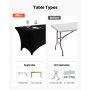 VEVOR 6 x Stretch Spandex Tafelkleed (Rechthoekig) Geschikt voor 244 cm Tafels, Wasbare Kreukvrije Tafelkleedbeschermer, Tafelkleed voor Feesten, Bruiloften, Banketten, Festivals, Zwart