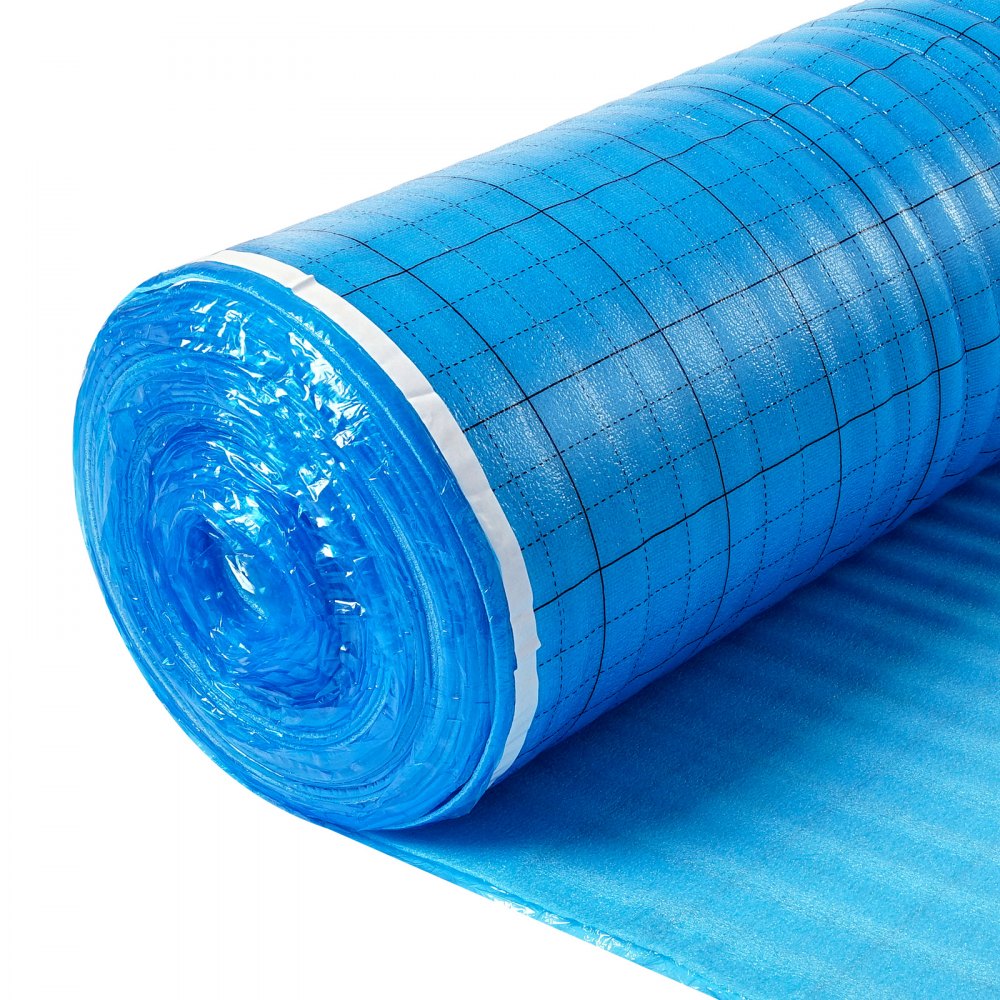VEVOR Floor Underlayment 18.6 m²/Roll, 3-in-1 3 mm Thick Flooring Padding with Tape & Vapor Barrier, Heavy Duty EPE Foam with Blue PE, Soundproofing and Noise Reduction, Ideal for Laminate Wood