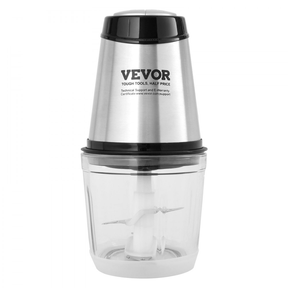 VEVOR Electric Food Processor Meat Grinder 400W, Multifunctional Chopper, 600mL Capacity Stand Mixer 3000rpm + 4000rpm, Vegetable Cutter including Glass Bowl & Blade & Scraper Silver