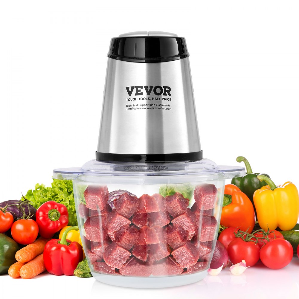 VEVOR electric food processor meat grinder 400 W, multifunctional chopper, 1200 mL filling capacity stand mixer 3000 rpm + 4000 rpm, vegetable cutter incl. glass bowl & blade & scraper silver