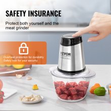 VEVOR electric food processor meat grinder 400 W, multifunctional chopper, 1200 mL filling capacity stand mixer 3000 rpm + 4000 rpm, vegetable cutter incl. glass bowl & blade & scraper silver