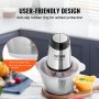 VEVOR electric food processor meat grinder 400 W, multifunctional chopper, 2 L filling capacity stand mixer 3000 rpm + 4000 rpm, vegetable cutter incl. stainless steel bowl & blade & scraper