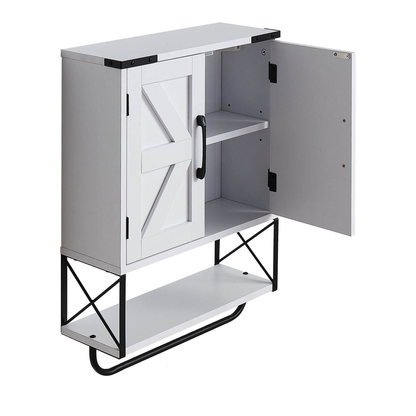 VEVOR Bathroom Wall Cabinet, with 2 Doors & Adjustable Shelf, Over the Toilet Storage Medicine Cabinet Wall Mounted, Hanging Organizer with Open Partition & Towel Bar for Laundry Room Kitchen, White