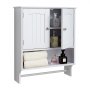 VEVOR Bathroom Wall Cabinet, 2 Doors and Adjustable Shelf, Over the Toilet Storage Medicine Cabinet Wall Mounted, Hanging Organizer with Open Partition and Towel Bar for Laundry Room Kitchen, White