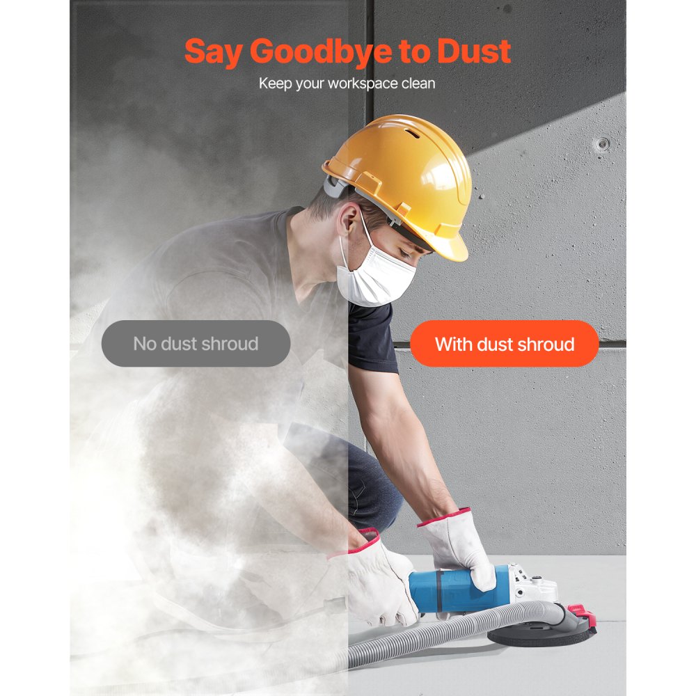 VEVOR Grinding Dust Shroud for Angle Grinder, Universal 4-5 in, Surface Grinder Dust Shroud with 6 Clamping Washers & 5 in Diamond Grinding Cup Wheel, Connect to Vacuum Cleaner, for Wood Concrete Wall