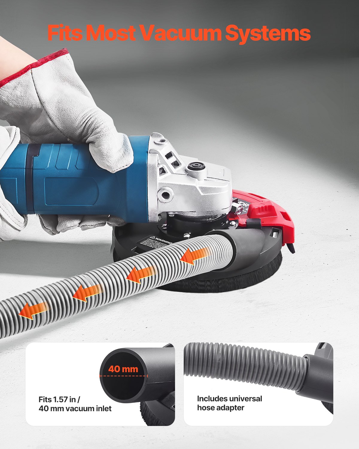 VEVOR Grinding Dust Shroud for Angle Grinder, Universal 4-5 in, Surface Grinder Dust Shroud with 6 Clamping Washers & 5 in Diamond Grinding Cup Wheel, Connect to Vacuum Cleaner, for Wood Concrete Wall