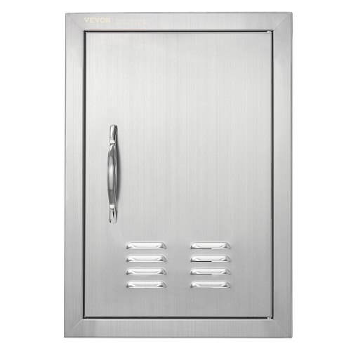 VEVOR Grilltoegangsdeur, 356 x 508 mm, enkele buitenkeukendeur, inbouw roestvrijstalen deur, verticale wanddeur met handgreep en ventilatieopeningen, voor grilleiland, grillstation, buitenkast