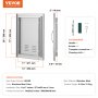 VEVOR bbq access door in stainless steel with dimensions, accessories, and specifications.