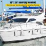 luxury white yacht with VEVOR boat fenders moored at a bustling marina.