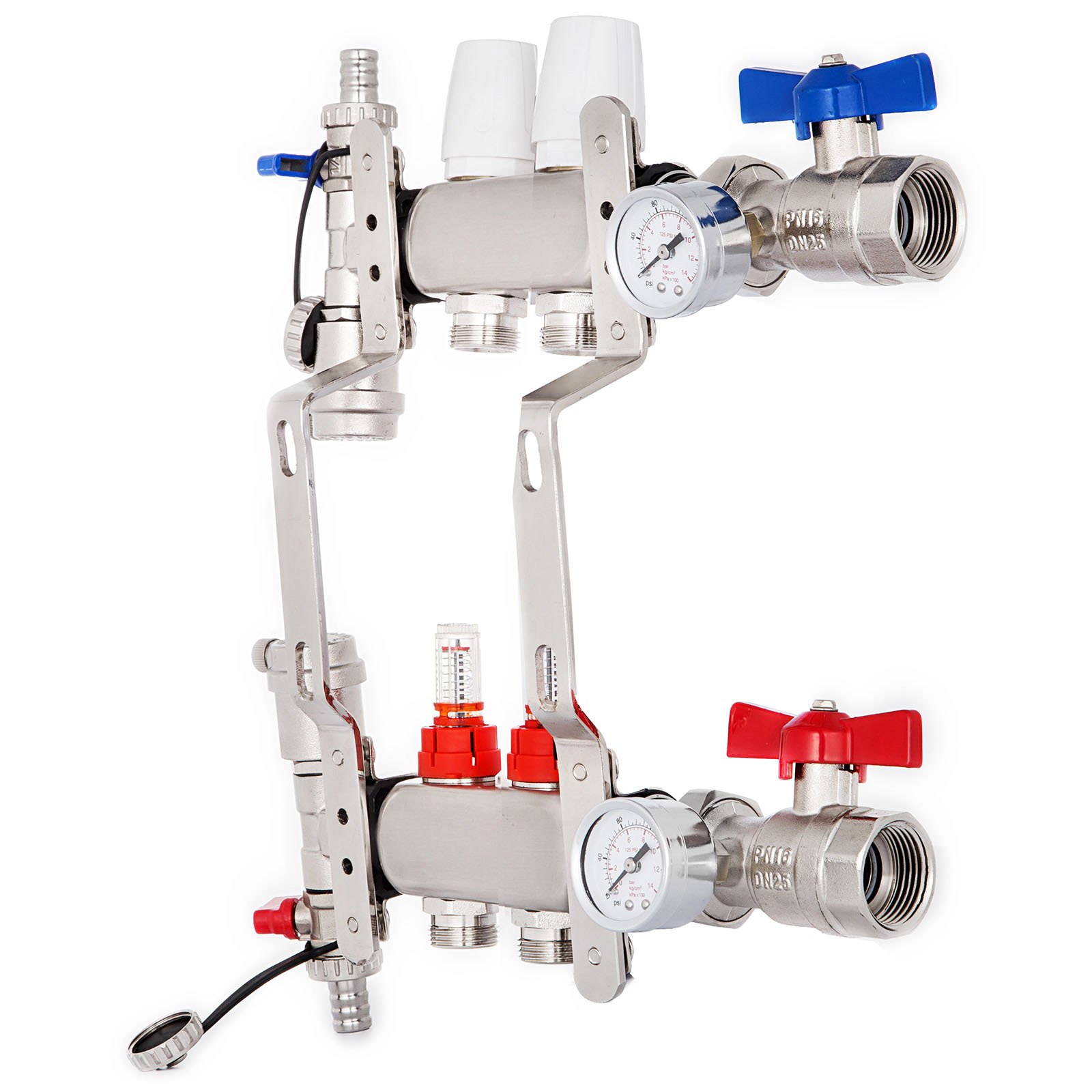 VEVOR PEX Radiant Floor Manifold 2 Loop 1/2Inch PEX Radiant Underfloor Heating Manifold Set Stainless Steel Radiant Heat Manifold Automatic Air Vent