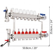 VEVOR PEX Radiant Floor Manifold 7 Loop 1/2Inch Radiant Underfloor Heating Manifold Set PEX Stainless Steel Radiant Heat Manifold Automatic Air Vent(7 Loop)