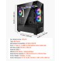 VEVOR PC Gaming-behuizing, mid-tower, gehard glazen paneel met hoge luchtstroom, stoffilter, 6x 120 mm PWM ARGB-ventilatoren, kabelbeheer, voor GPU tot 410 mm lengte, voor ATX/M-ATX/ITX