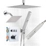 VEVOR Shower Faucet Set, 12 Inch Thermostatic Ceiling Mount Rainfall Shower System with 6 Inch Wall Mount Head and 2 in 1 Handheld Spray, 3-Function Dual Rain Head Brass Valve and Trim Kit, Chrome