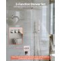 VEVOR Douchesysteemset inclusief 10 inch regendouchesysteem / 6 inch wandmontagekop / 2-in-1 handdouche, draaibare dubbele regenkop (3 functies), messing klep en afwerkingsset, geborsteld nikkel