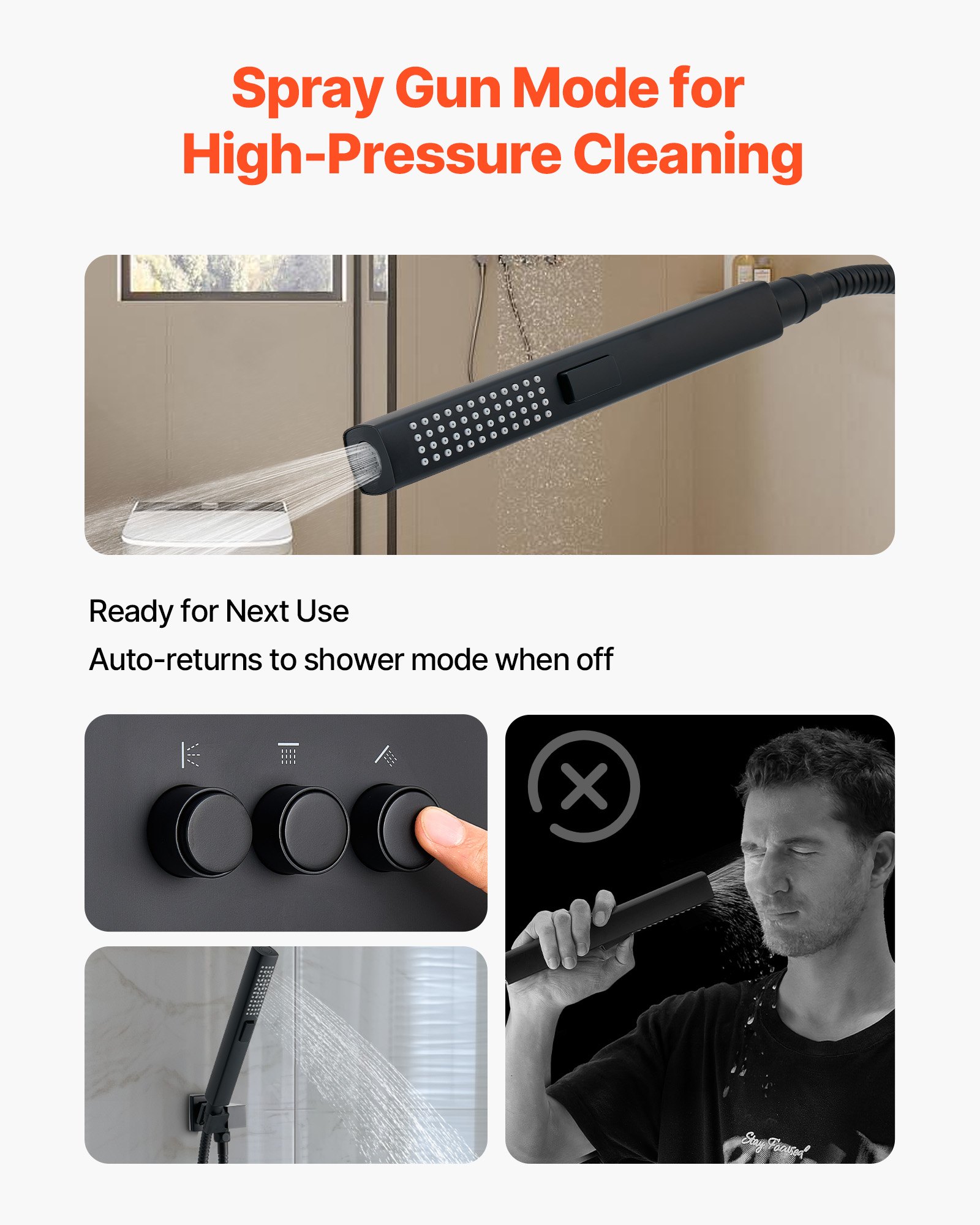 VEVOR Douchesysteemset inclusief 10-inch regendouchesysteem / 6-inch wandgemonteerde kop / 2-in-1 handdouche, draaibare dubbele regenkop (3 functies), messing klep en afdekkingsset, matzwart