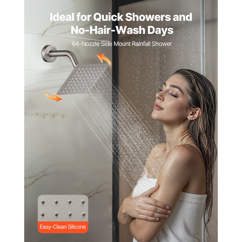 VEVOR Shower Faucet Set, 12 Inch Ceiling Mount Rainfall Shower System with 6 Inch Wall Mount Head and 4 in 1 Handheld Spray, Rotatable 3-Function Dual Rain Head Brass Valve & Trim Kit, Brushed Nickel