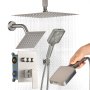 VEVOR Shower Faucet Set, 12 Inch Ceiling Mount Rainfall Shower System with 6 Inch Wall Mount Head and 4 in 1 Handheld Spray, Rotatable 3-Function Dual Rain Head Brass Valve & Trim Kit, Brushed Nickel