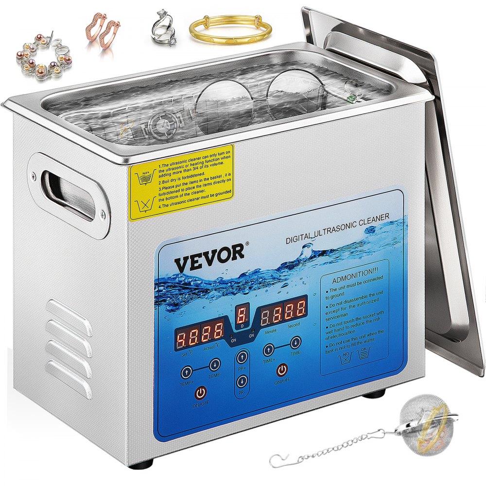 VEVOR Ultrasonic Cleaner, 36KHz~40KHz Adjustable Frequency, 6L 220V, Ultrasonic Cleaning Machine with Digital Timer and Heater, Lab Sonic Cleaner for Jewelry Watch Eyeglasses Coins, FCC/CE/RoHS Listed