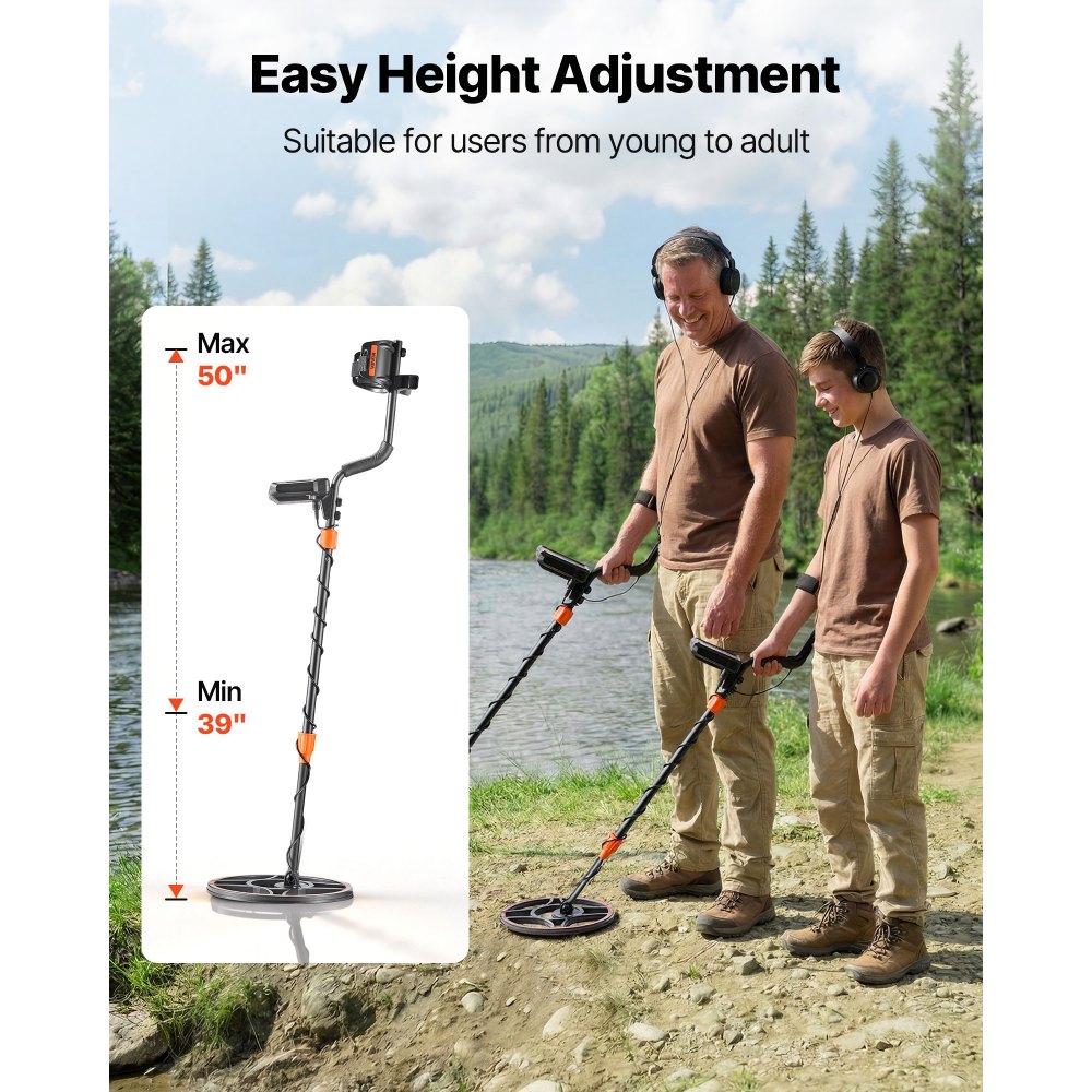 VEVOR Metaaldetector voor volwassenen, 304,8 mm, Professionele metaaldetector met 6 standen, Gouddetector, IP68 waterdichte zoekspoel met display, Hoofdtelefoon, Verstelbare lengte, voor het zoeken naar goud en schatten